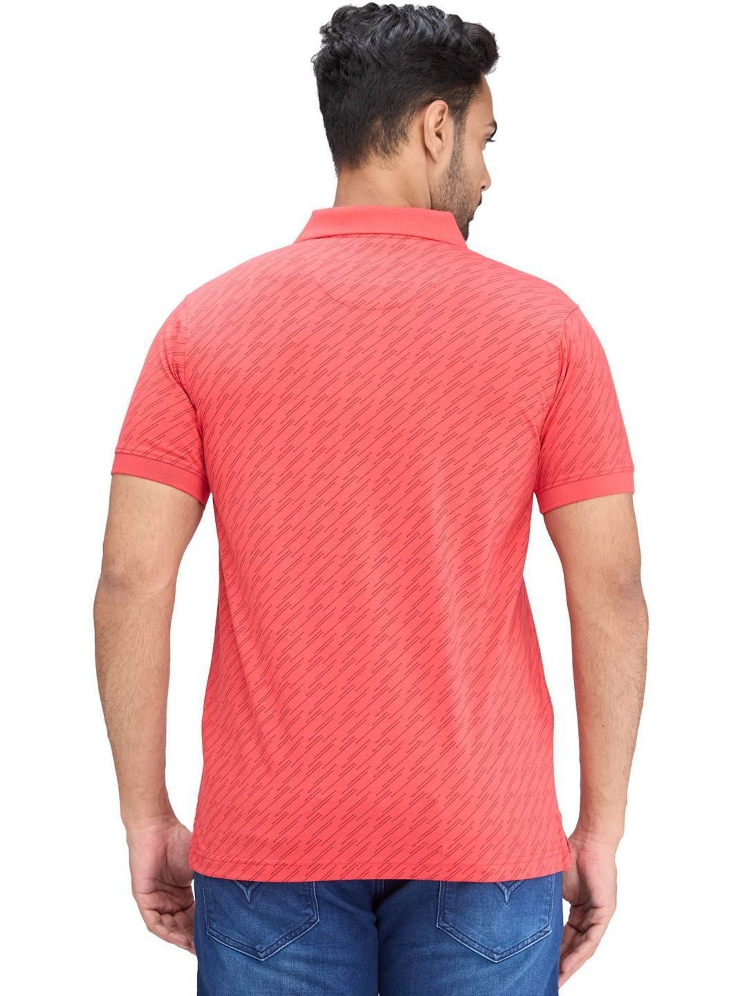Park Avenue Red Slim Fit Printed Polo T-Shirt
