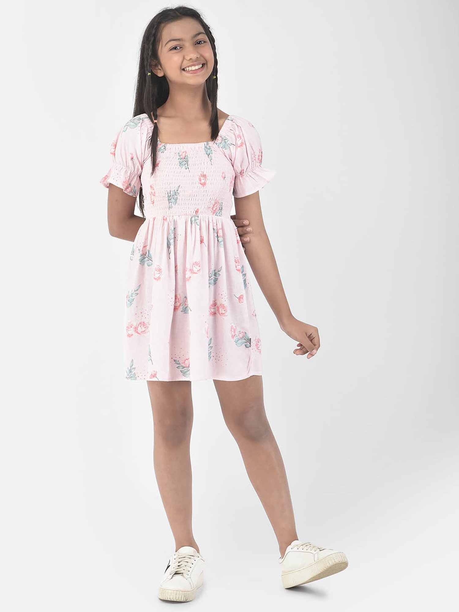 Crimsoune Club Kids Light Pink Floral Print Dress
