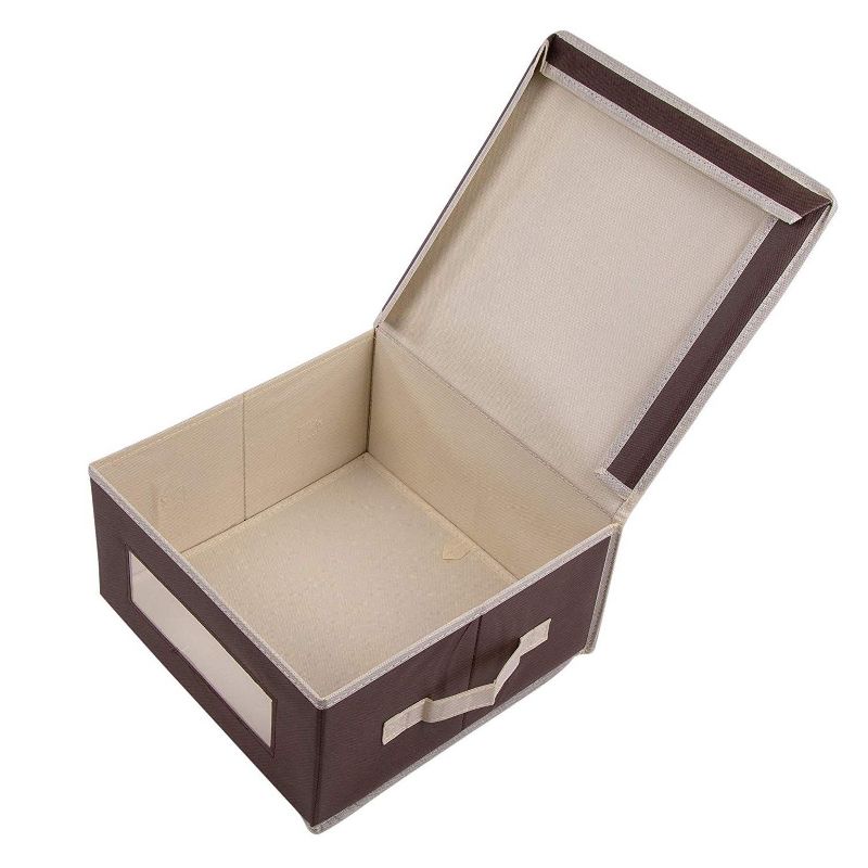 Juvale 3 Pack Collapsible Fabric Storage Bins Cubes, Decorative Foldable Boxes with Window & Lid - Brown, Large, 12 x 12 x 6.5 Inches