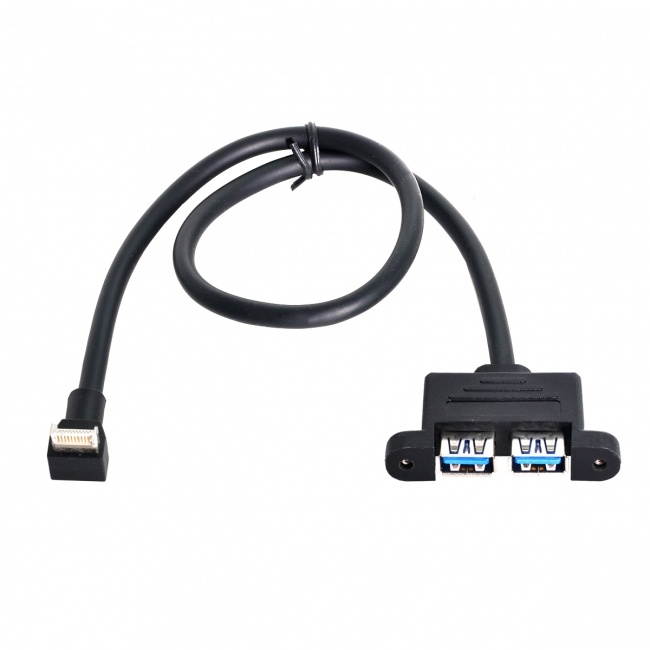 CY USB 3.1 Front Panel Header Key-B to Dual USB 3.0 Type-A Female Extension Cable 50cm Panel Mount Type