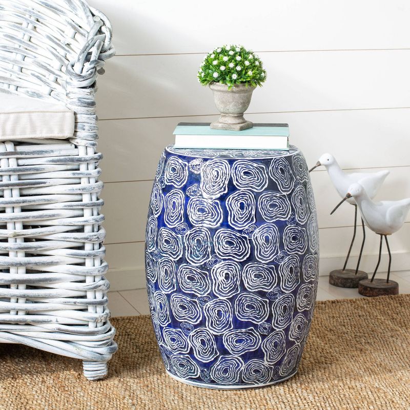 Lorey Garden Stool - Blue/White - Safavieh