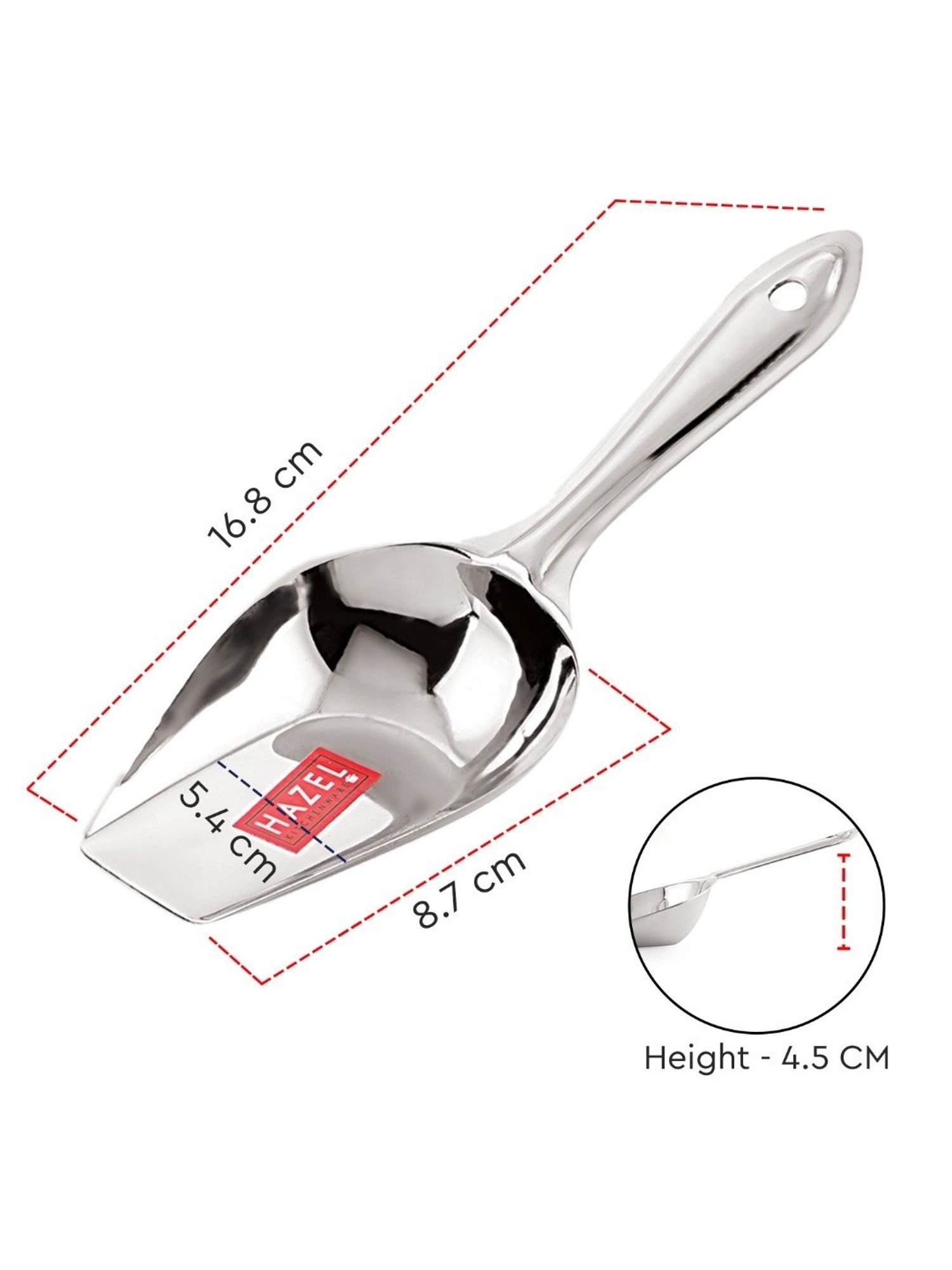 HAZEL Silver Stainless Steel Small Kitchen Scoop for Grocery
