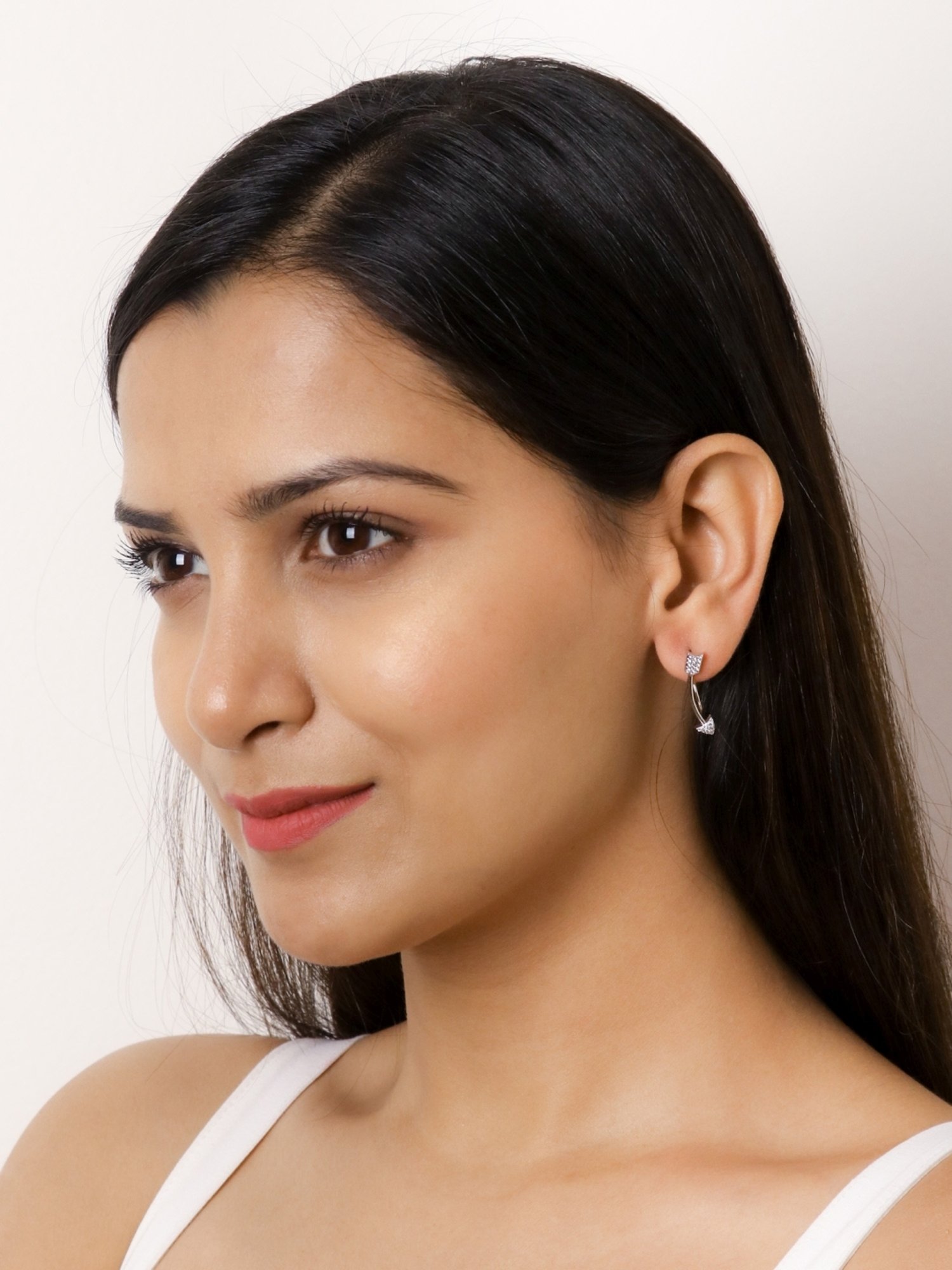 925 Silver AAA Grade American Diamond Arrow Ear Climber Earrings for Women & Girls