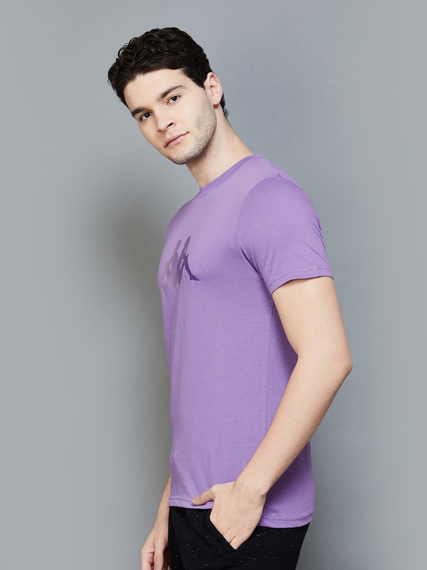 KAPPA Purple Cotton Regular Fit Printed T-Shirt