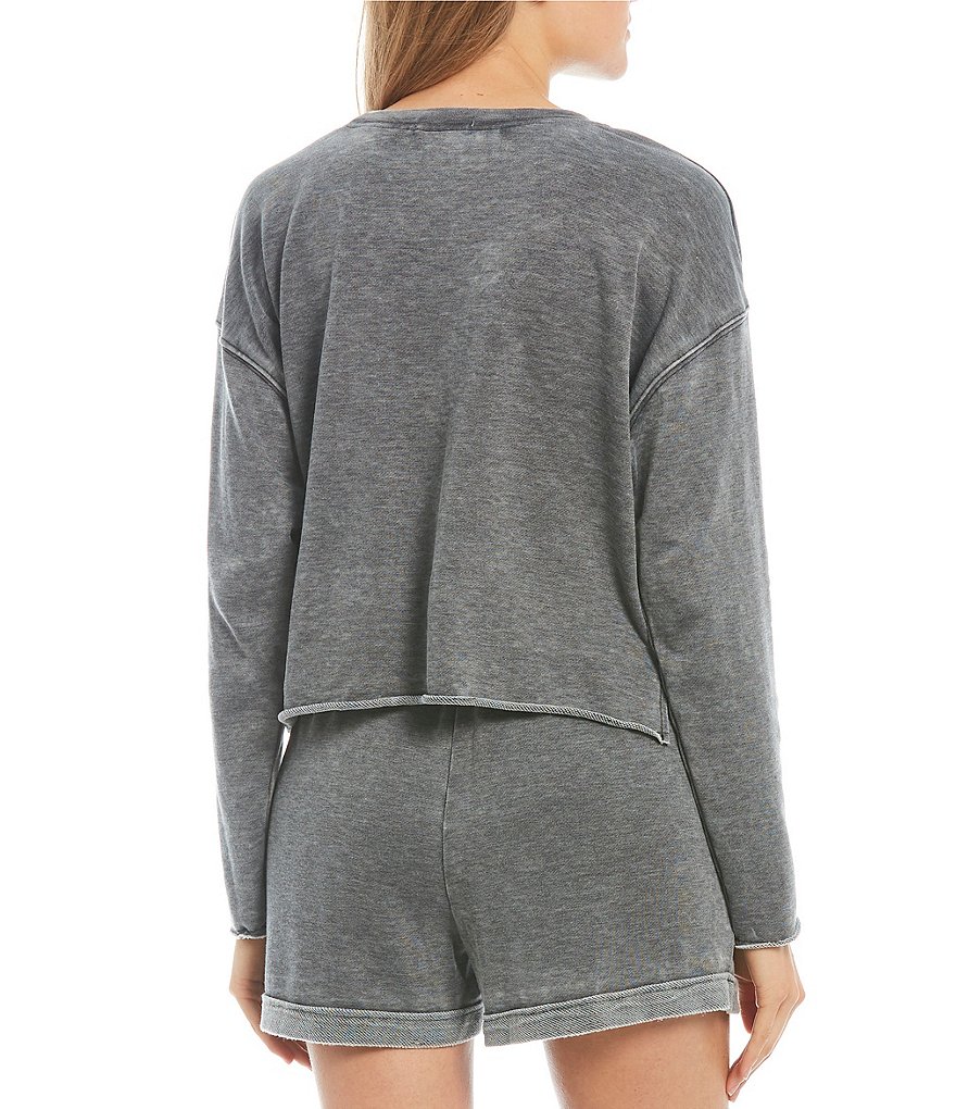 GB Split Raw Hem Pocket Long Sleeve Coordinating Pullover Top