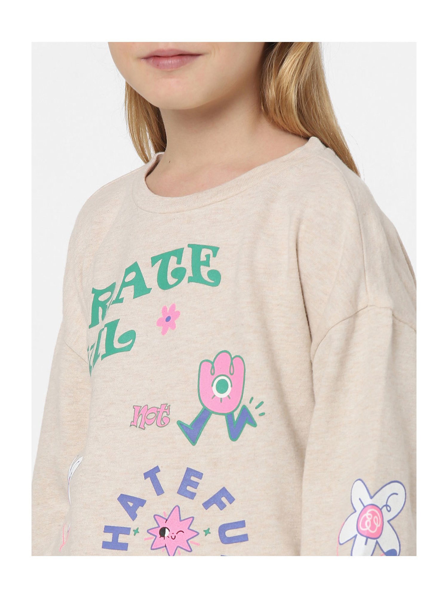 KIDS ONLY Beige Printed Full Sleeves Sweatshirt