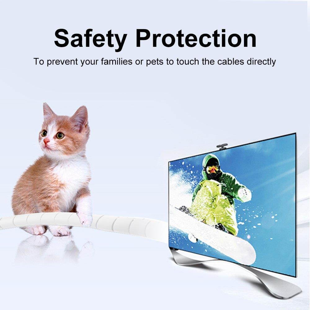 Cable Tube Organizer, TITACUTE Coiled Tube Sleeve Cable Wrap Spiral Wire Sleeves Cable Management with Cord Cover Clips for TV PC Computer Home Entertainment Wall White