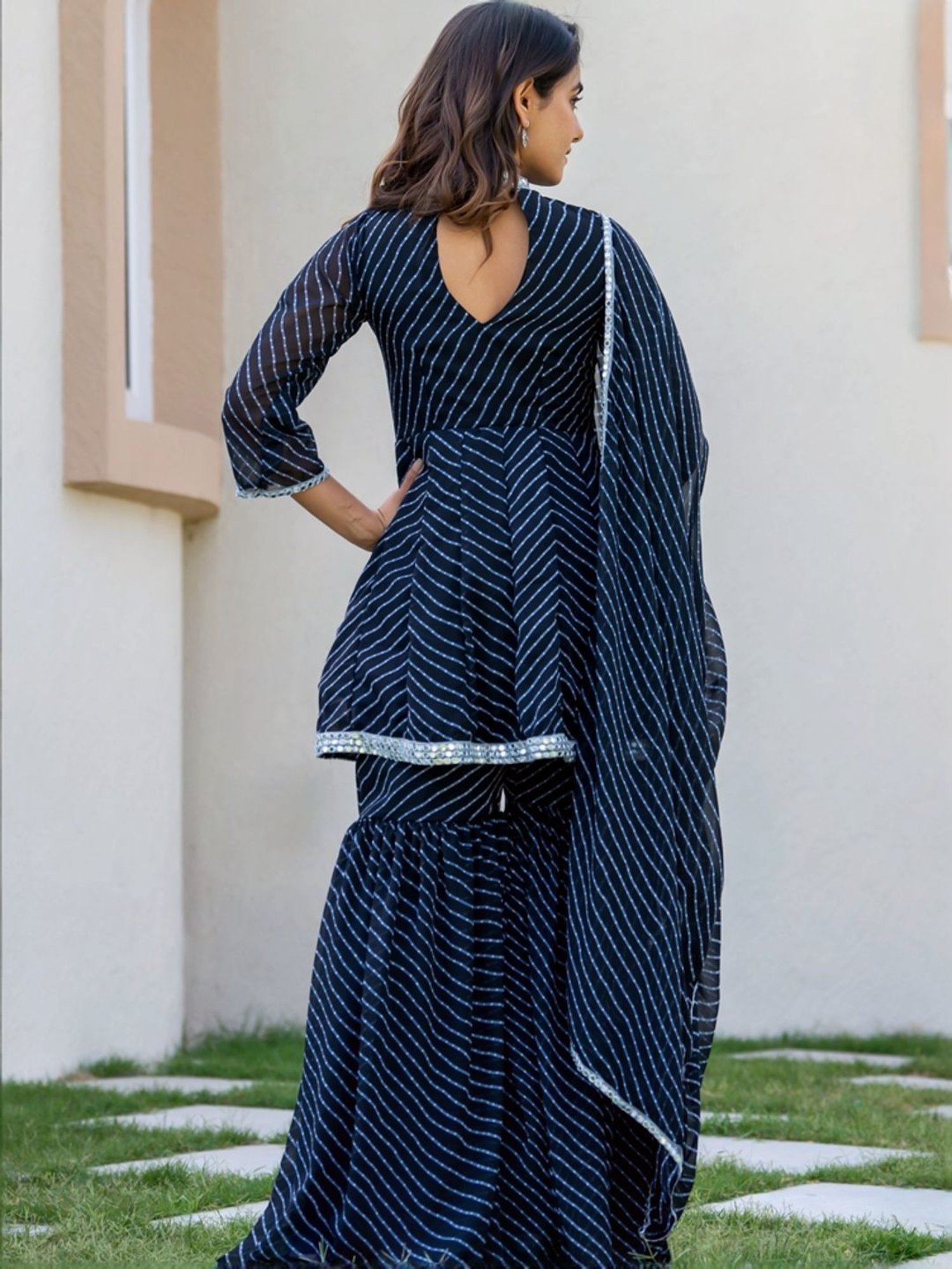 HOUSE OF JAMOTI Black Printed Short Kurti Sharara Set With Dupatta