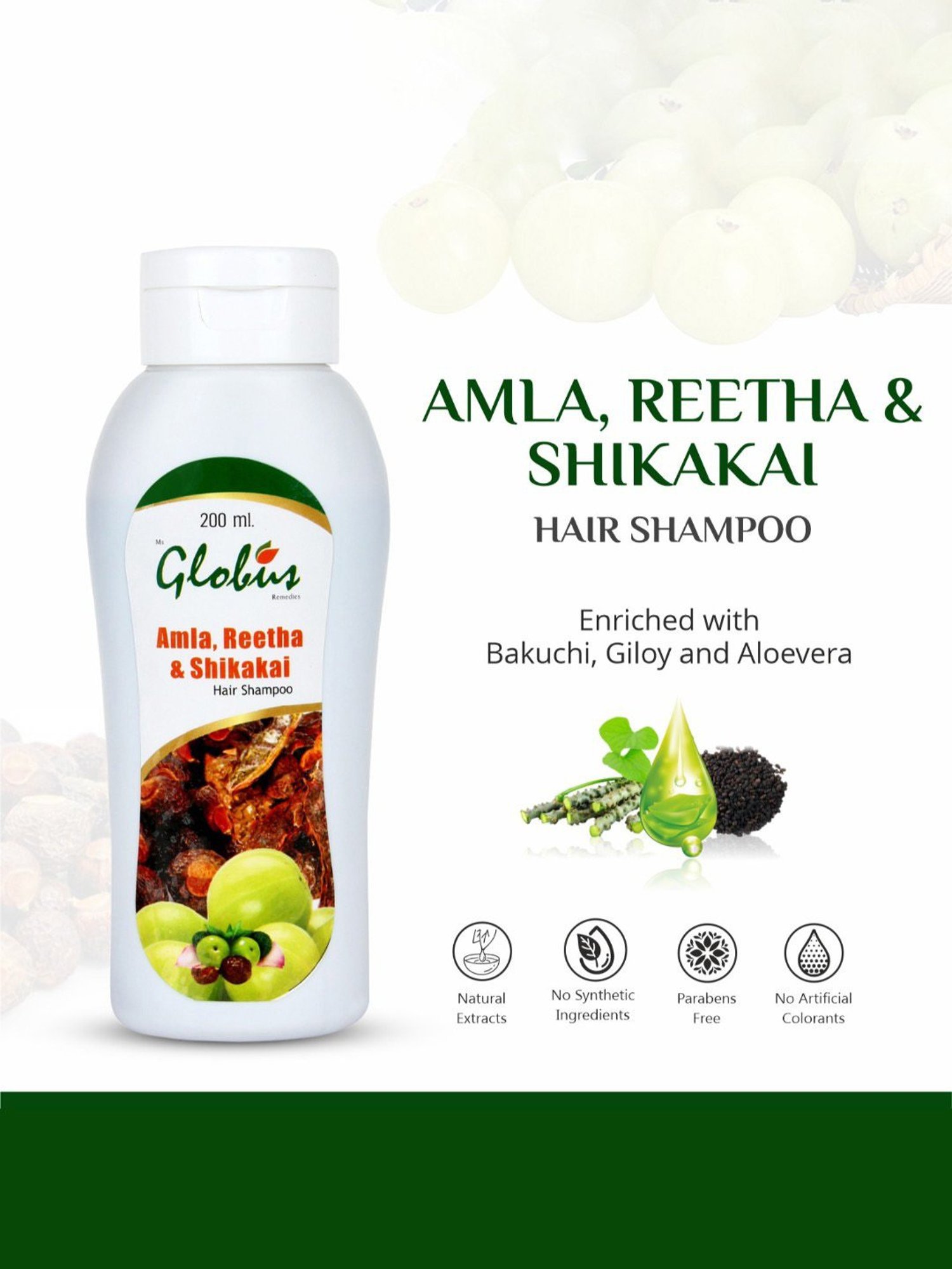 Globus Remedies Amla, Reetha & Shikakai Hair Shampoo - 200 ml