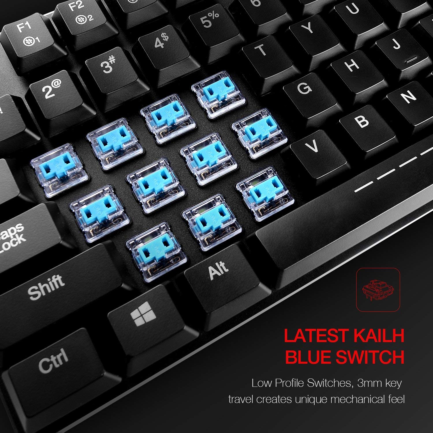 Mechanical Keyboard HAVIT RGB Backlit Wired Gaming Keyboard Extra-Thin & Light, Kailh Latest Low Profile Blue Switches, 104 Keys N-Key Rollover HV-KB395L (Black)