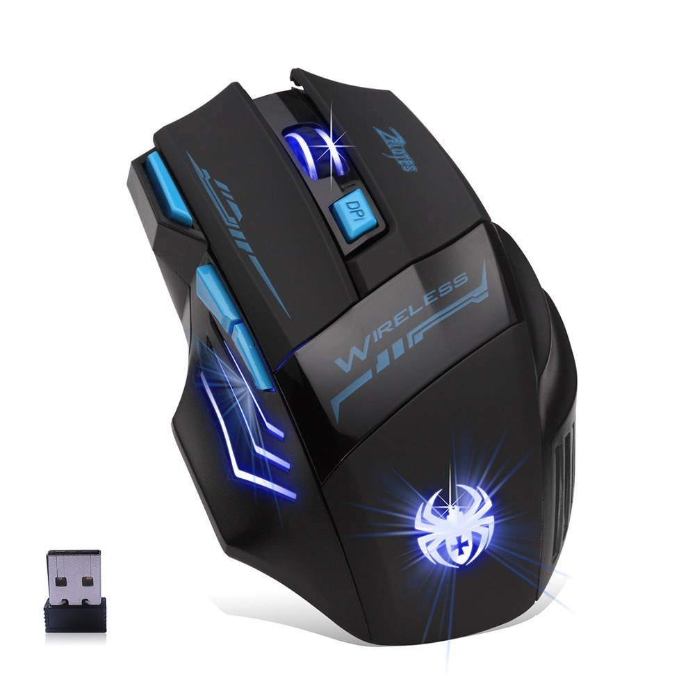 ZELOTES F14 LED Optical Computer Mouse Wireless 2.4G 2400 DPI 7 Buttons Wireless Gaming Mouse Colorful Breathing Lights for Pro Gamer