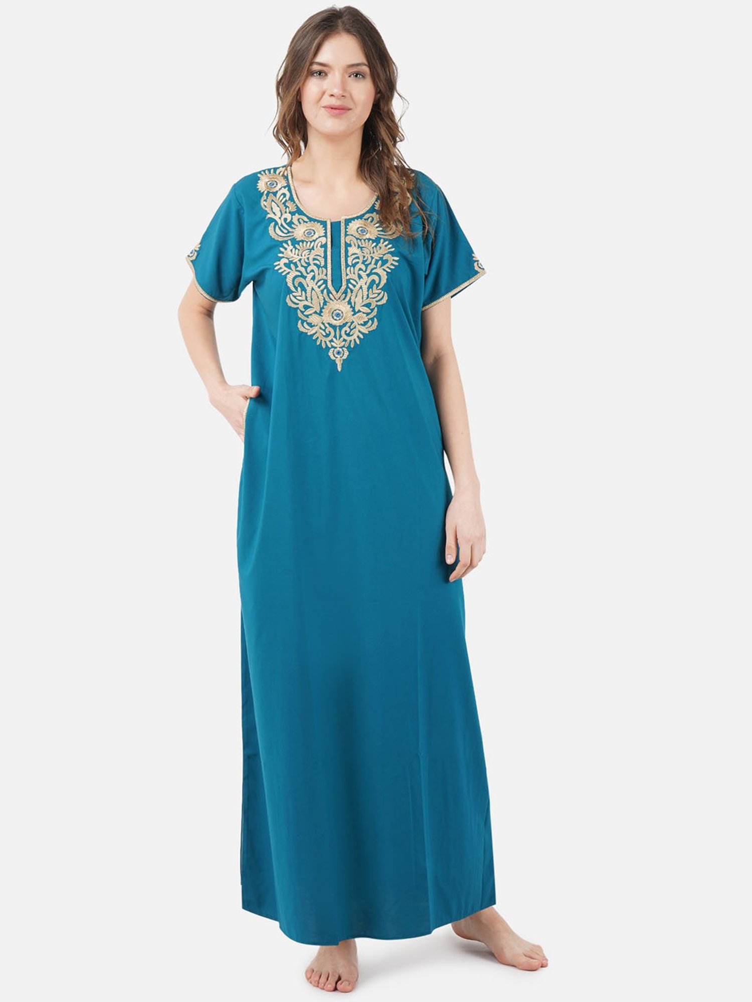 KOI SLEEPWEAR Teal Blue Embroidered Nighty