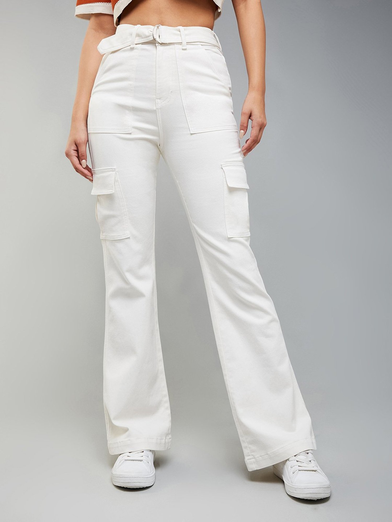 DOLCE CRUDO White High Rise Stretchable Jeans