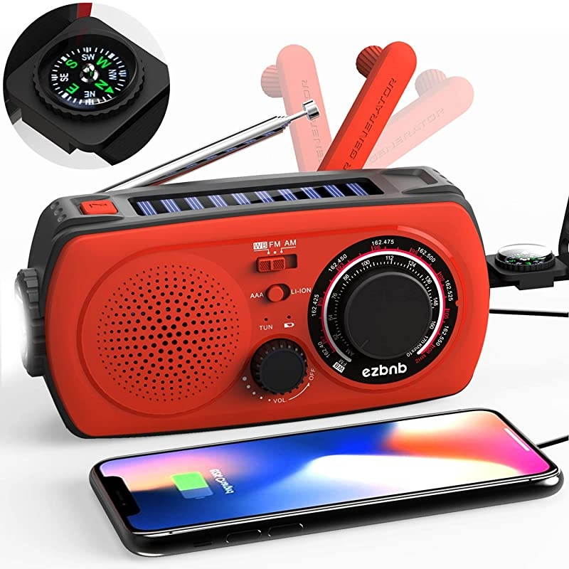 Upgraded Version Emergency Solar Hand Crank Radio Portable AMFM NOAA Weather Radio for Outdoor Household Emergency Device LED Flashlight 2200mAh Power Bank Compass SOS Alarm
