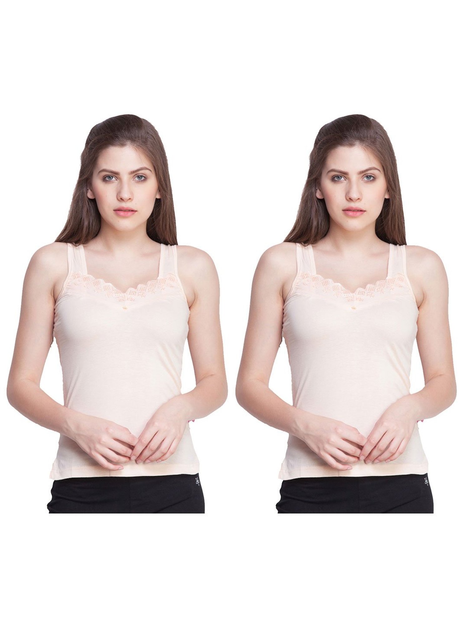 Dollar Missy Light Orange Lace Camisole (Pack of 2)