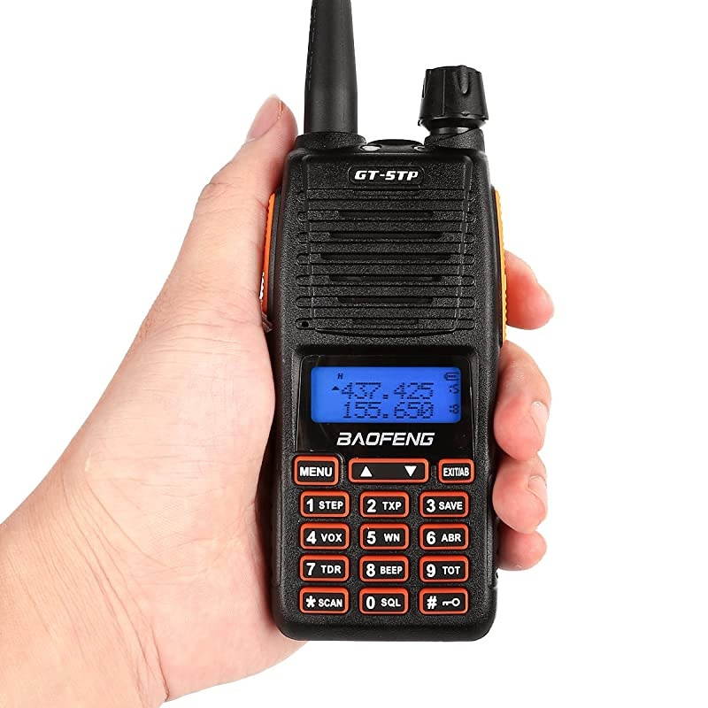 GT5TP 8W4W1W TriPower UHF VHF Dual Band Amateur Ham Radio Handheld Two Way Radio Walkie Talkie with Earpiece + 2000mAh Battery + Dual PTT