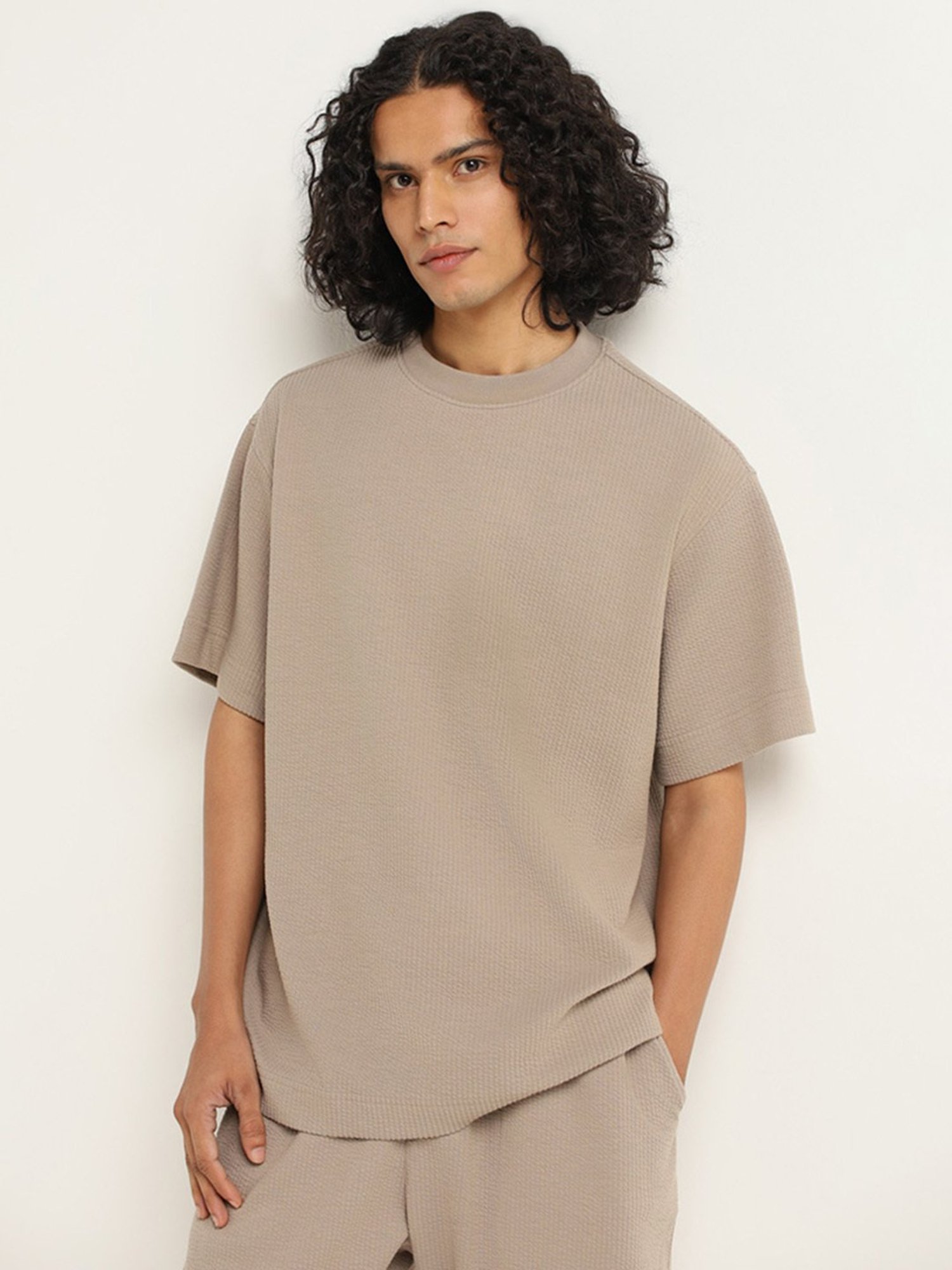 Studiofit by Westside Plain Taupe Relaxed Fit T-Shirt