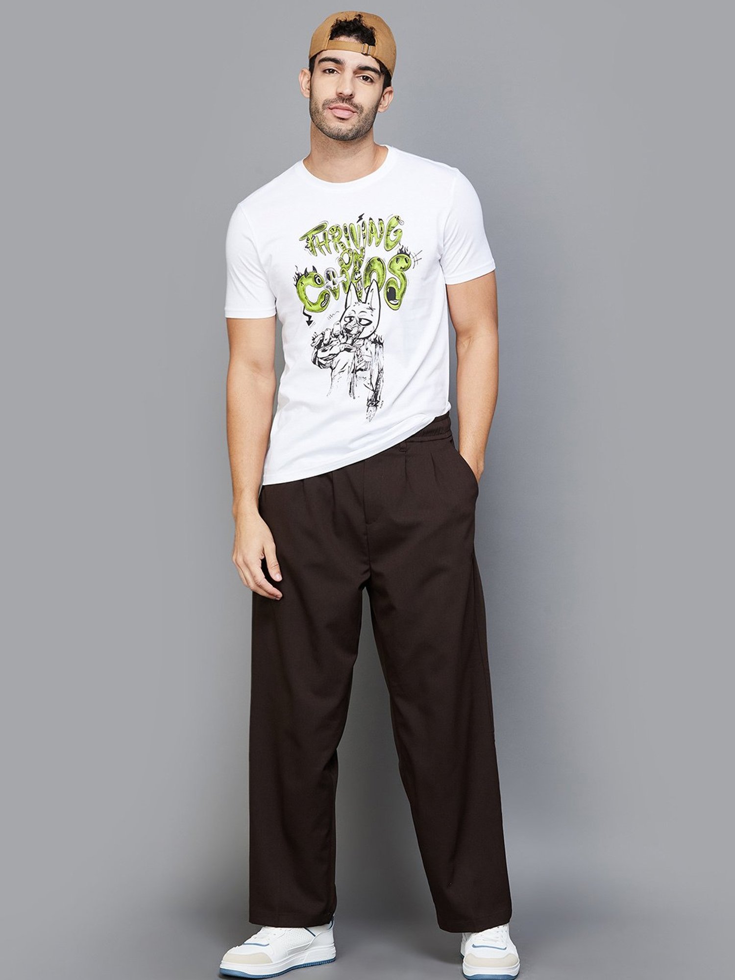 Forca by Lifestyle White Regular Fit Graphic Print Crew T-Shirt