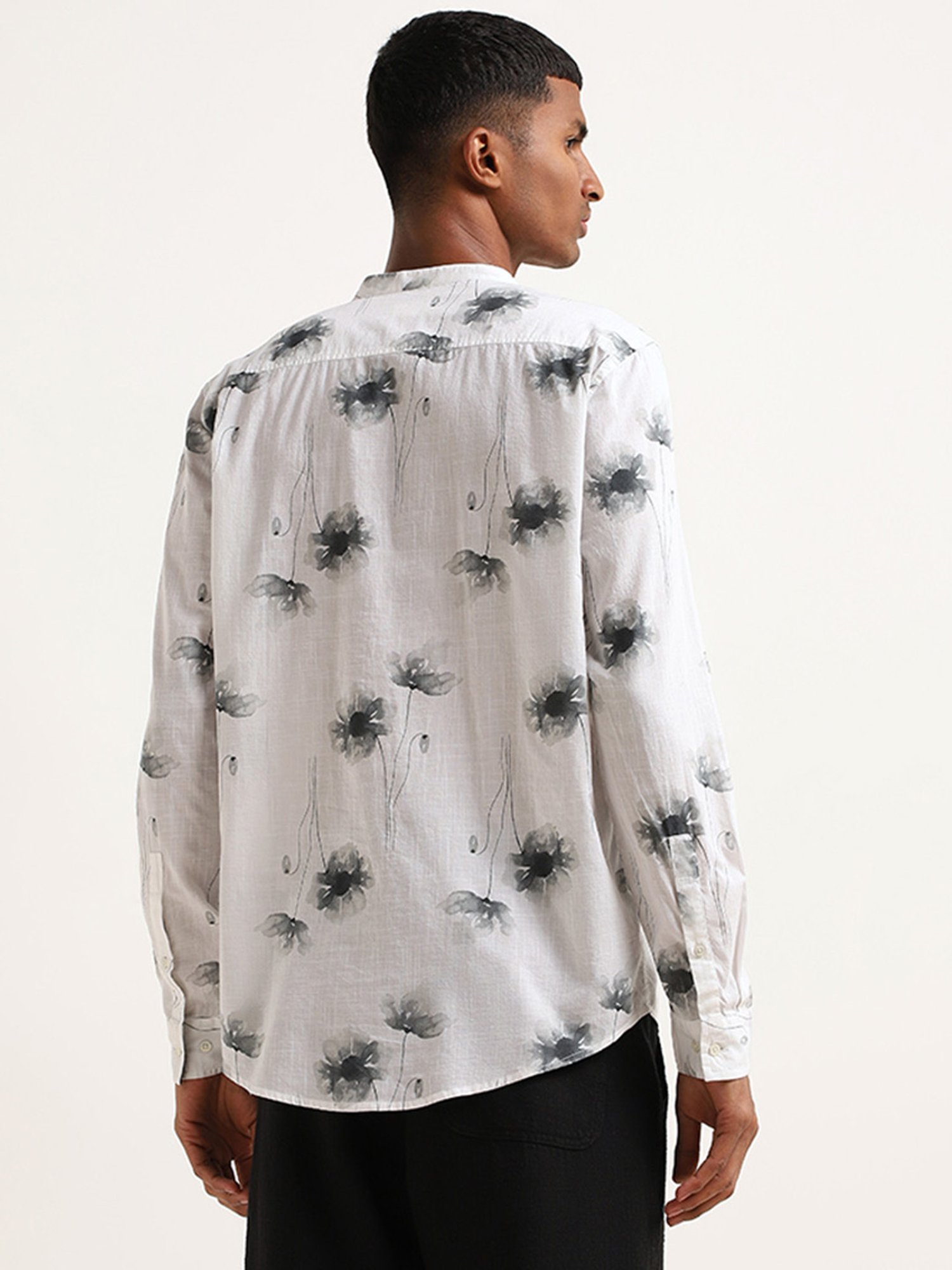 ETA by Westside Grey Floral Printed Resort Fit Grandad Shirt