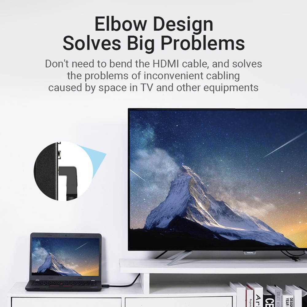 Vention AAQBG 270 Degree HDMI 2.0 Right Angle Cable 4K&3D Digital HD Cable Replacement for TV PS3/4 Splitter Video Audio 1.5m