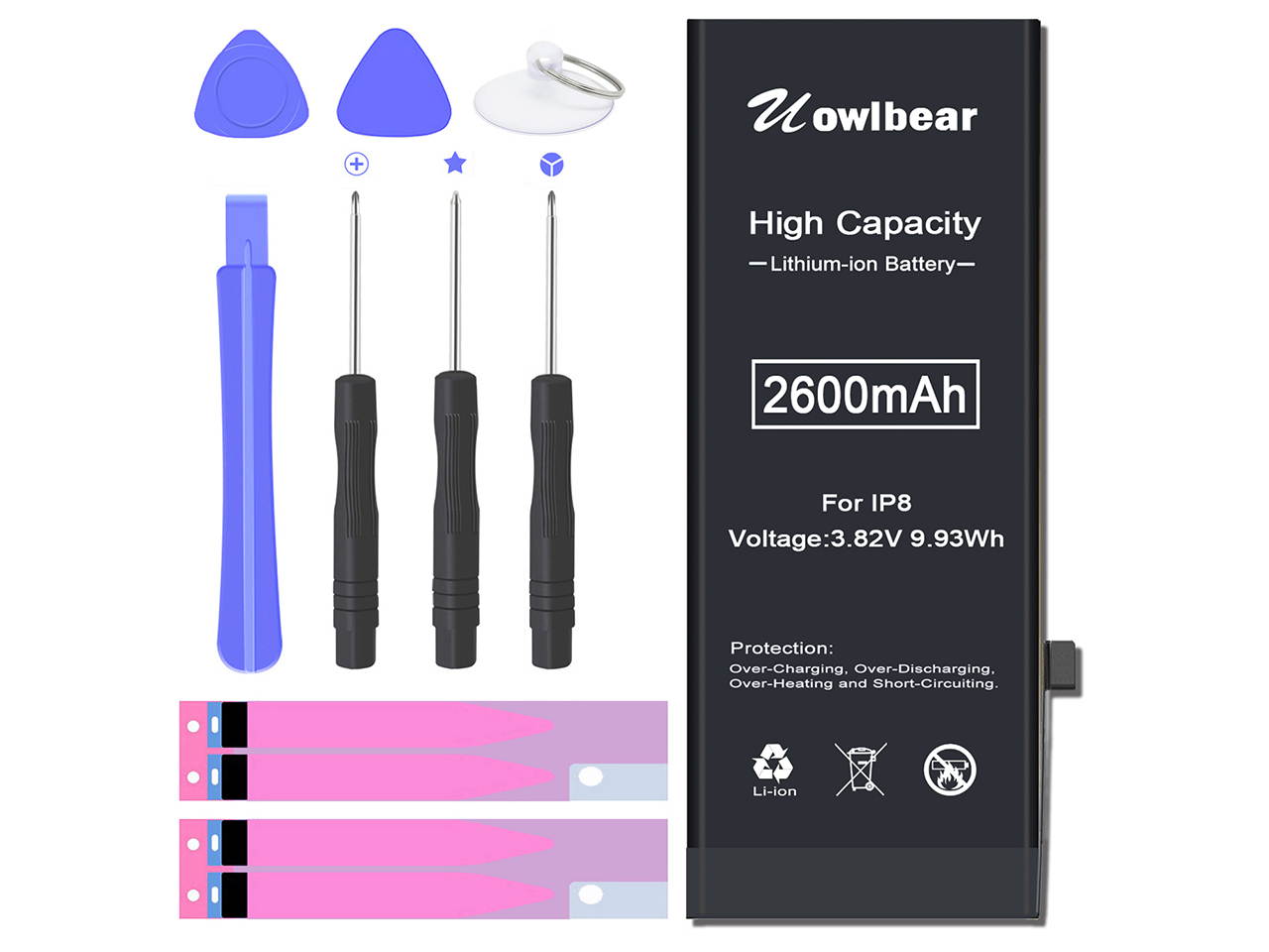 uowlbear 2600mAh Battery for iPhone 8 A1906 A1905 A1863 with Complete Replacement Kits and Adhesive Strips -0 Cycle High Capacity
