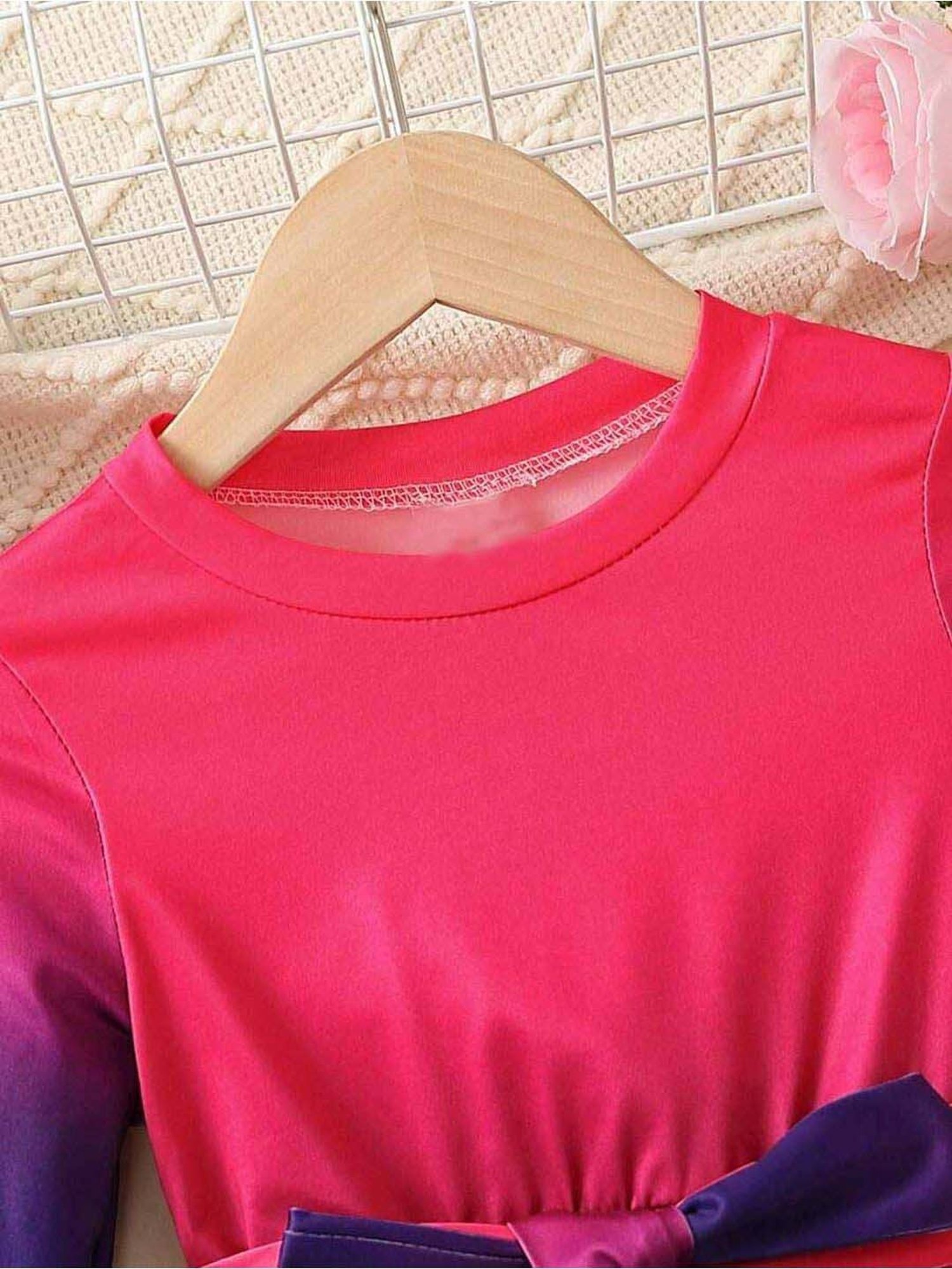 Bolly Lounge Girls Pink & Blue Solid Full Sleeves Dress