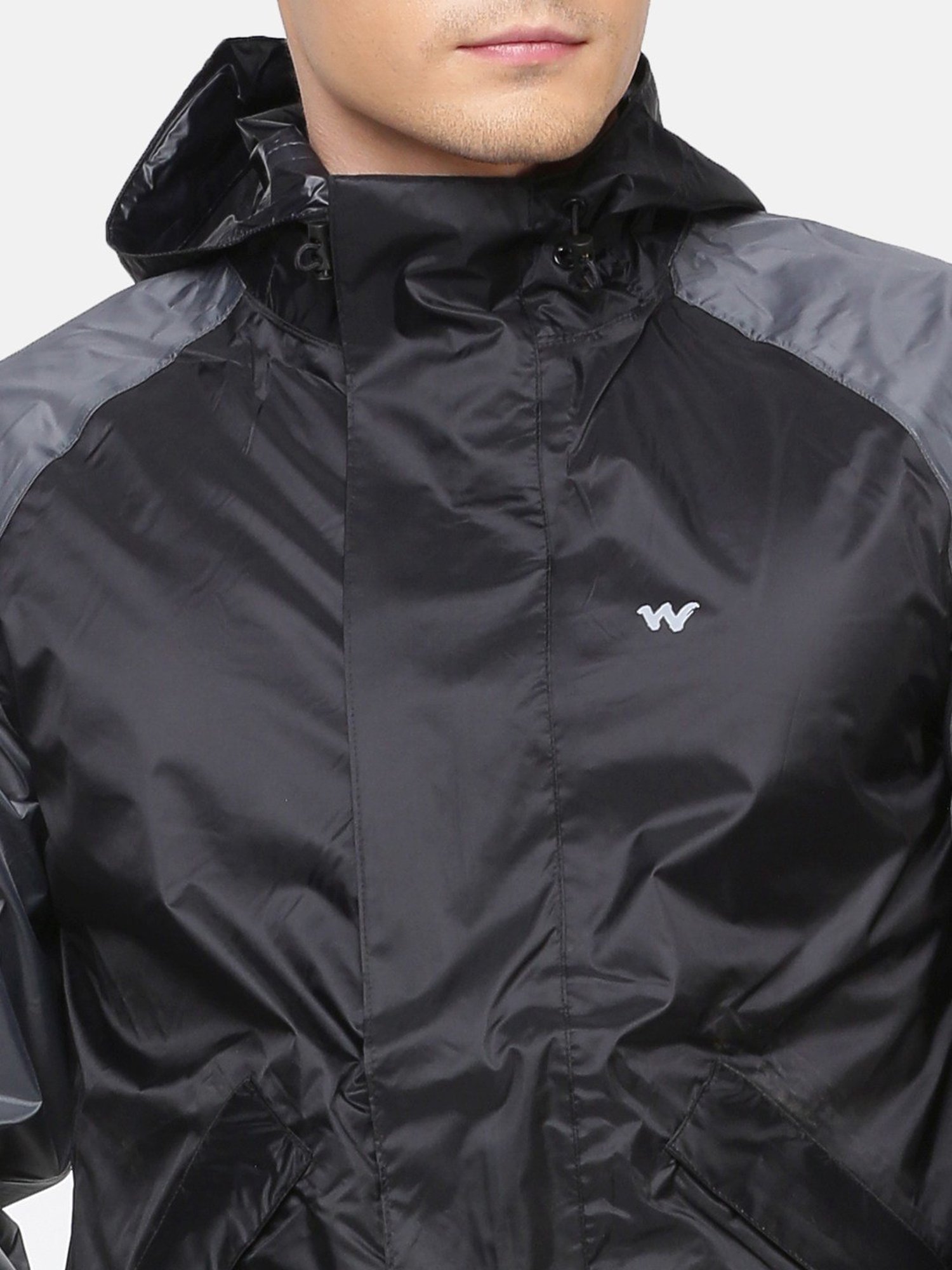 Wildcraft Black & Grey Regular Fit Colour Block Raincoat Set