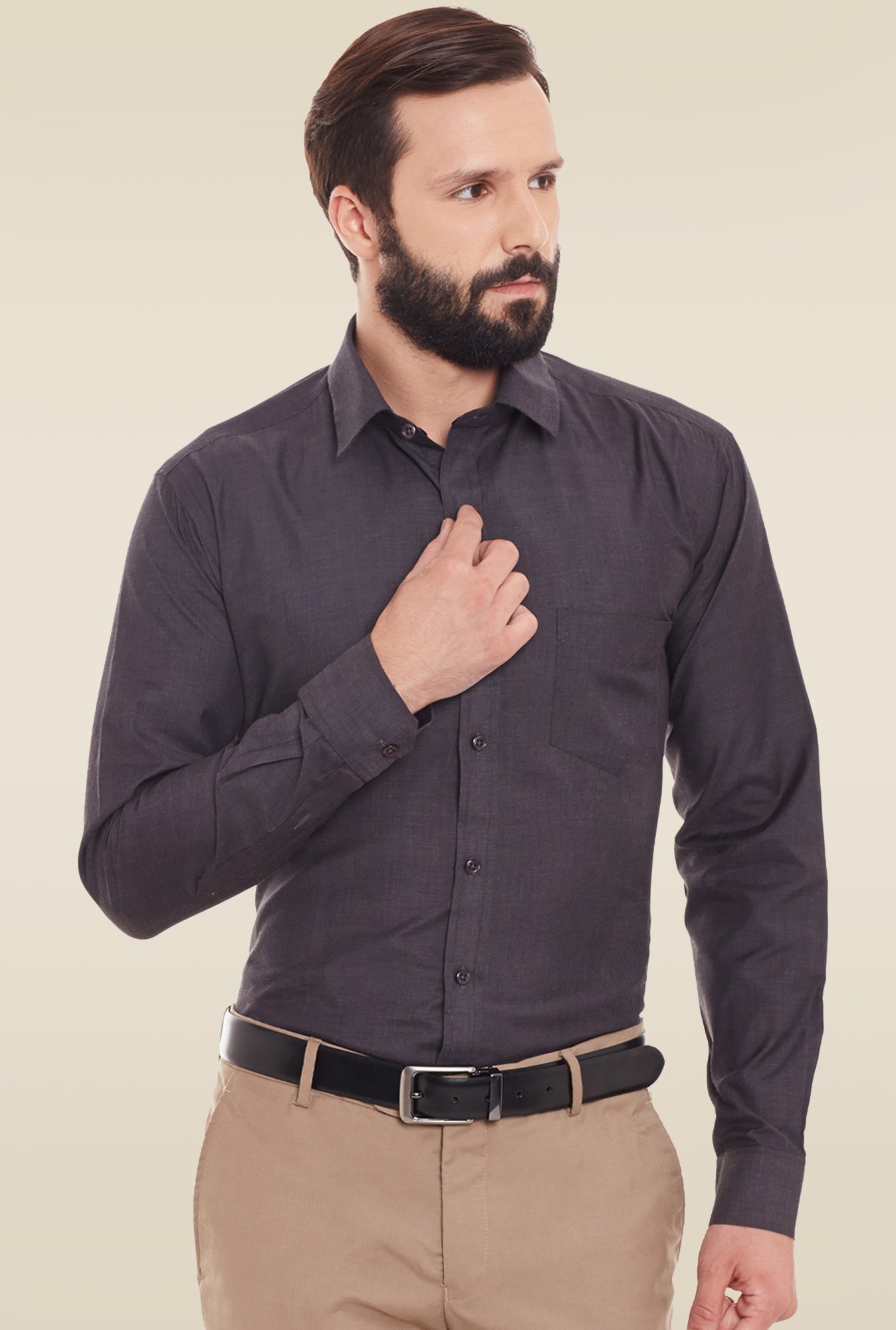 Hancock Grey Slim Fit Full Sleeves Formal Shirt