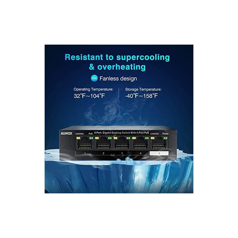 5 Port Gigabit Ethernet PoE Switch 4 Port PoE 58W Unmanaged Durable Metal Casing Desktop Traffic Optimization Fanless Plug and Play SG105POE