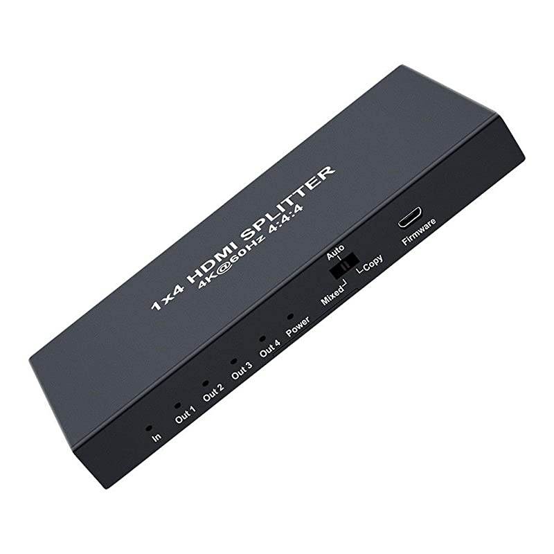1x4 HDMI Splitter 4K 60hz 4:4:4 HDR 18Gbps HDCP 2.2 EDID 3D 1 in 4 Out HDMI 2.0 High Speed UHD Video Box for Duplicate Multiple Monitor Sharing Computer Screen