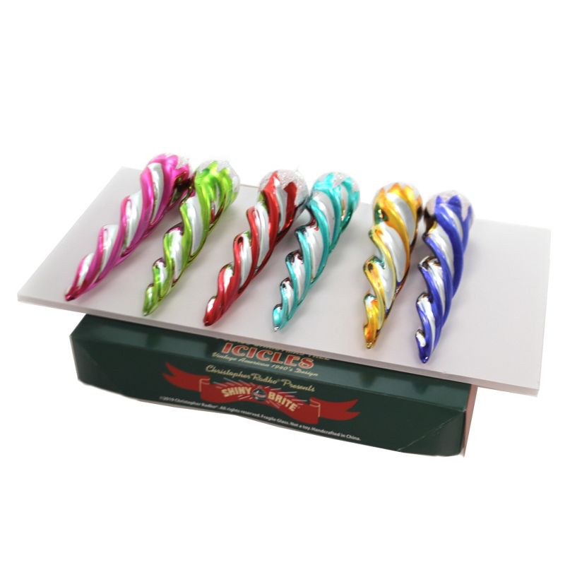 Shiny Brite 6.0" 6" Cc Glass Icicles Set/6 Ornament Christmas Confetti  -  Ornament Sets