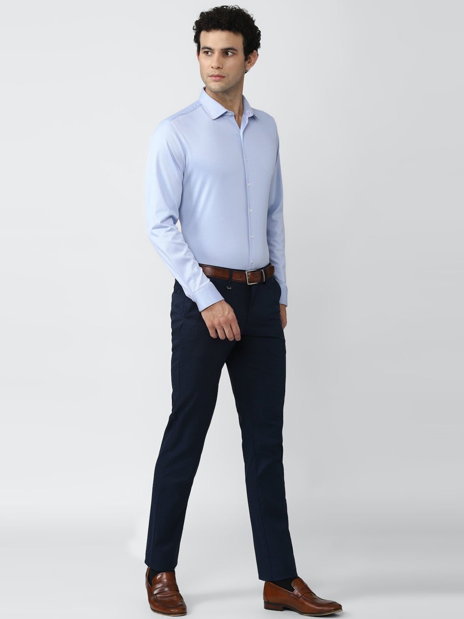 Van Heusen Navy Cotton Slim Fit Checks Trousers