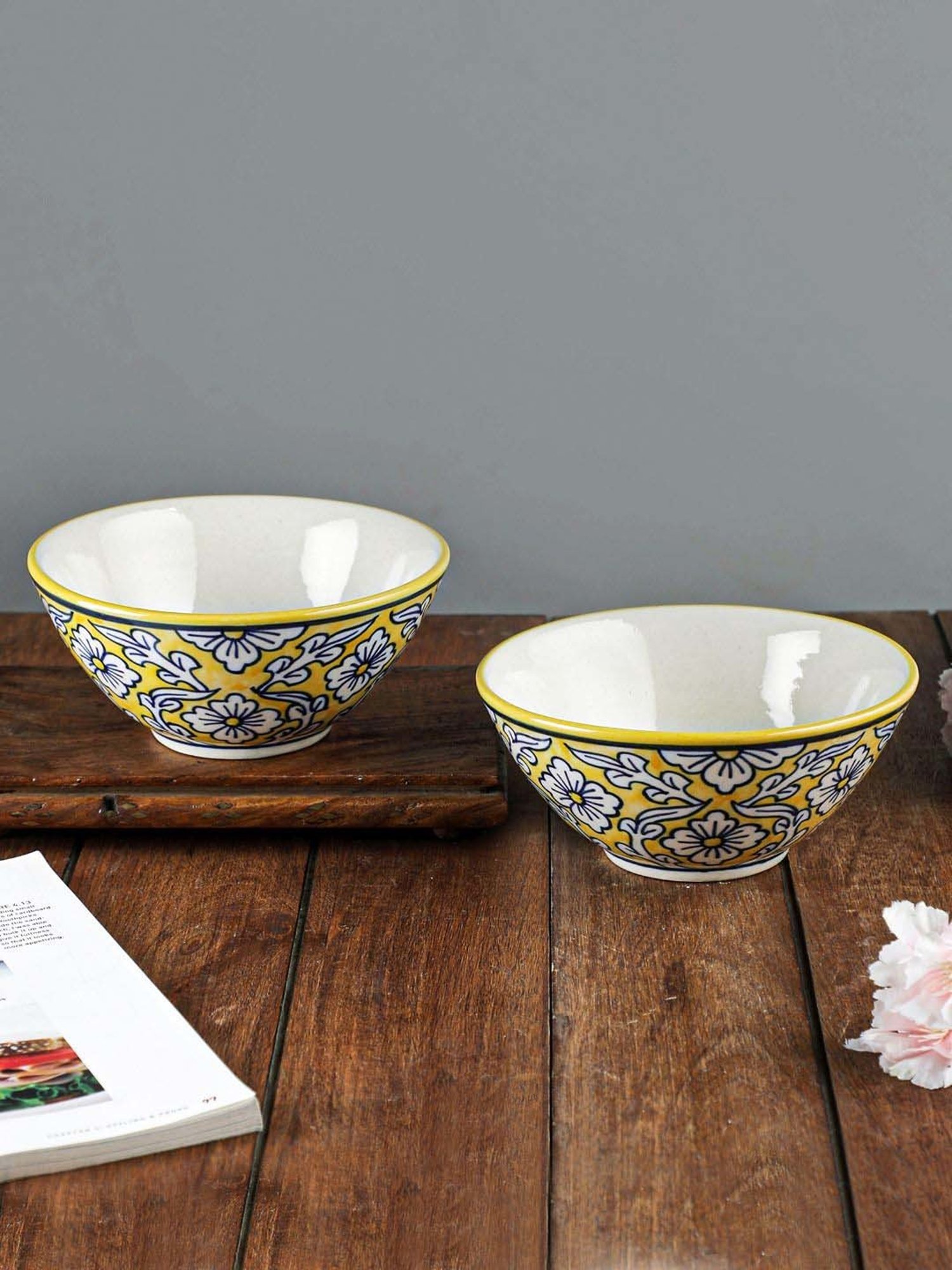 VarEesha Manohar Yellow Ceramic Small Serving Bowl (0.5 L) - Set of 2