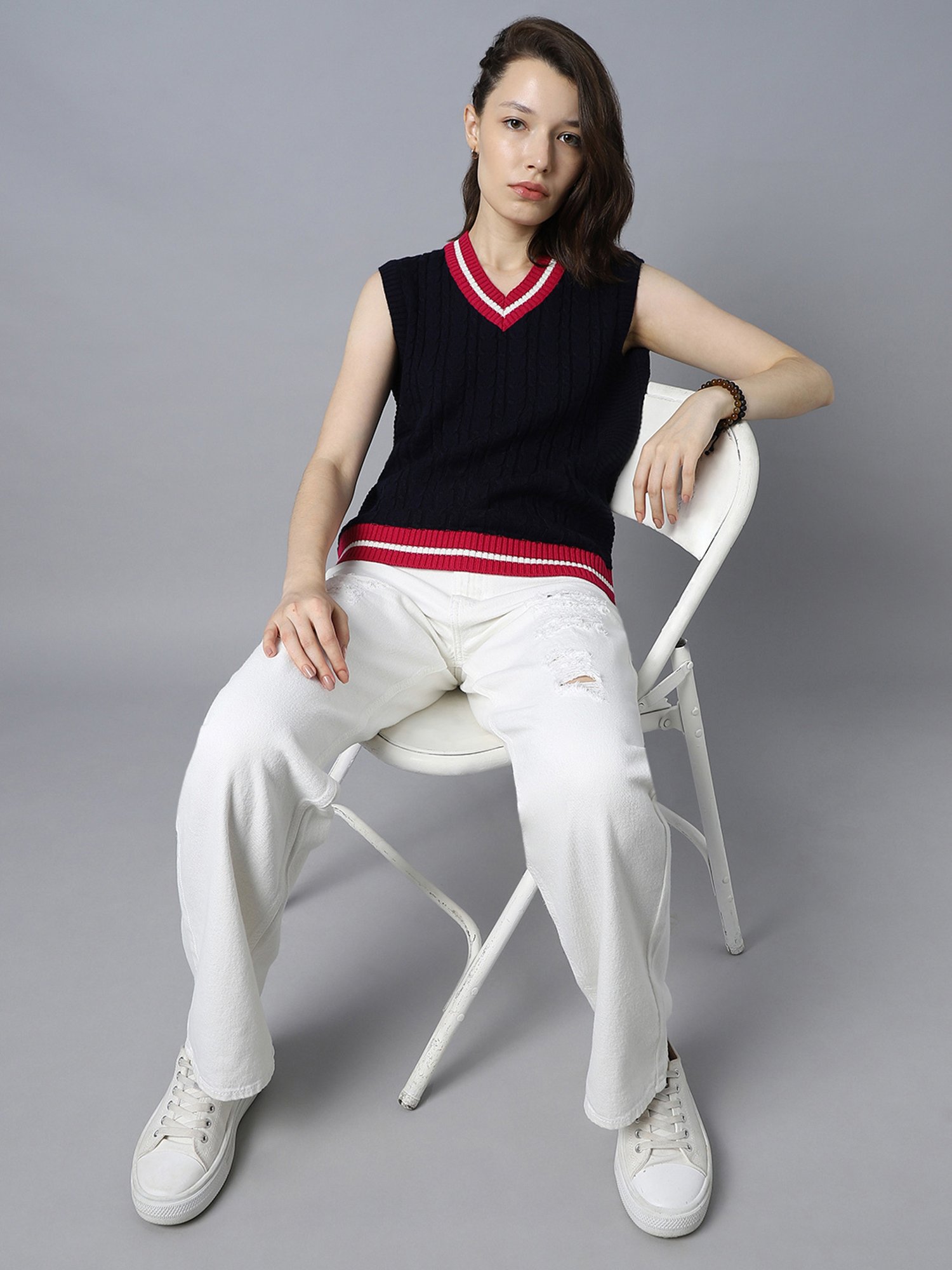 High Star Navy Textured Sweater