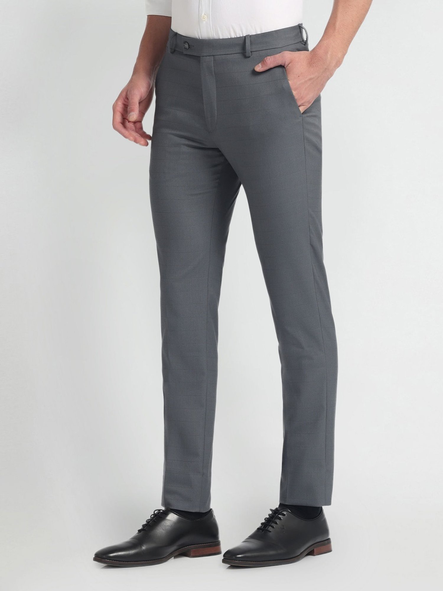 Arrow Grey Slim Fit Checks Trousers