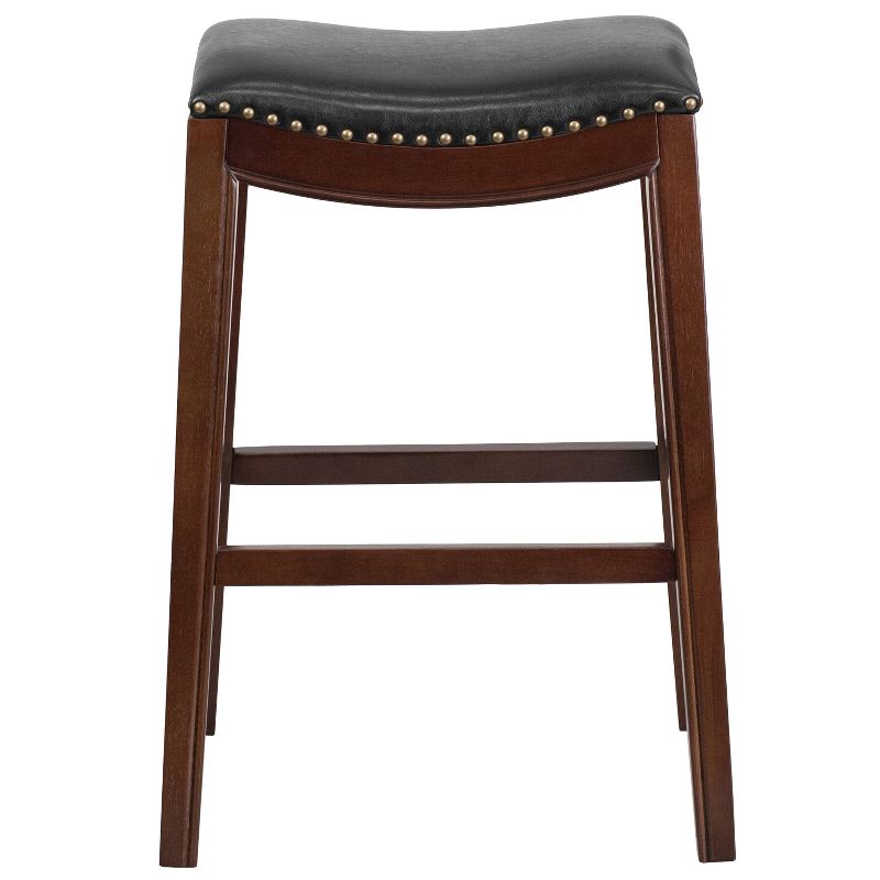 Flash Furniture 30'' High Backless Cappuccino Wood Barstool with Black LeatherSoft Saddle Seat