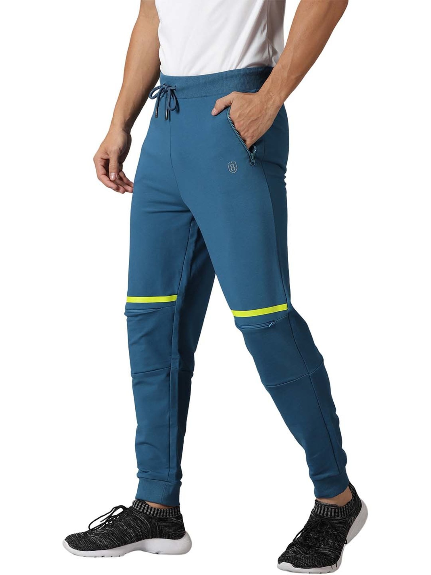 DOMIN8 Men Solid Training Track Pants With Drawstring Waist & Zipper Pockets