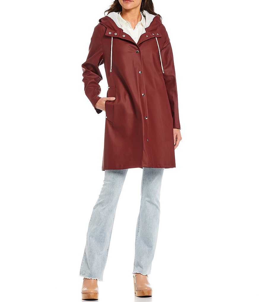 A Loves A Hooded Snap Front Long Sleeve Pocketed Raincoat
