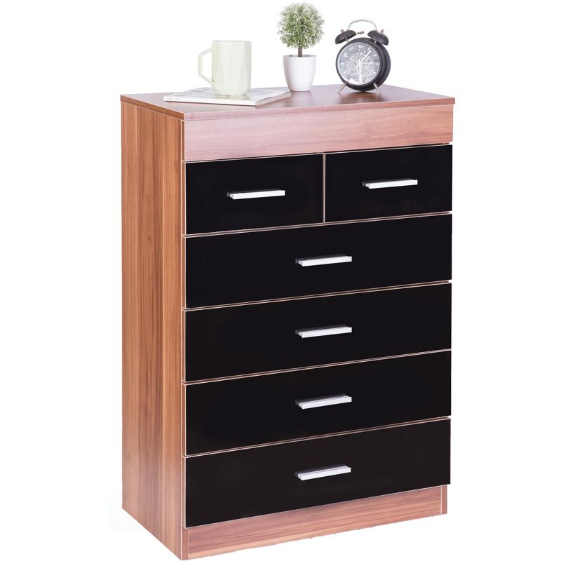 Basicwise Modern Wooden Chest with 4+2 Drawers, Natural and Black