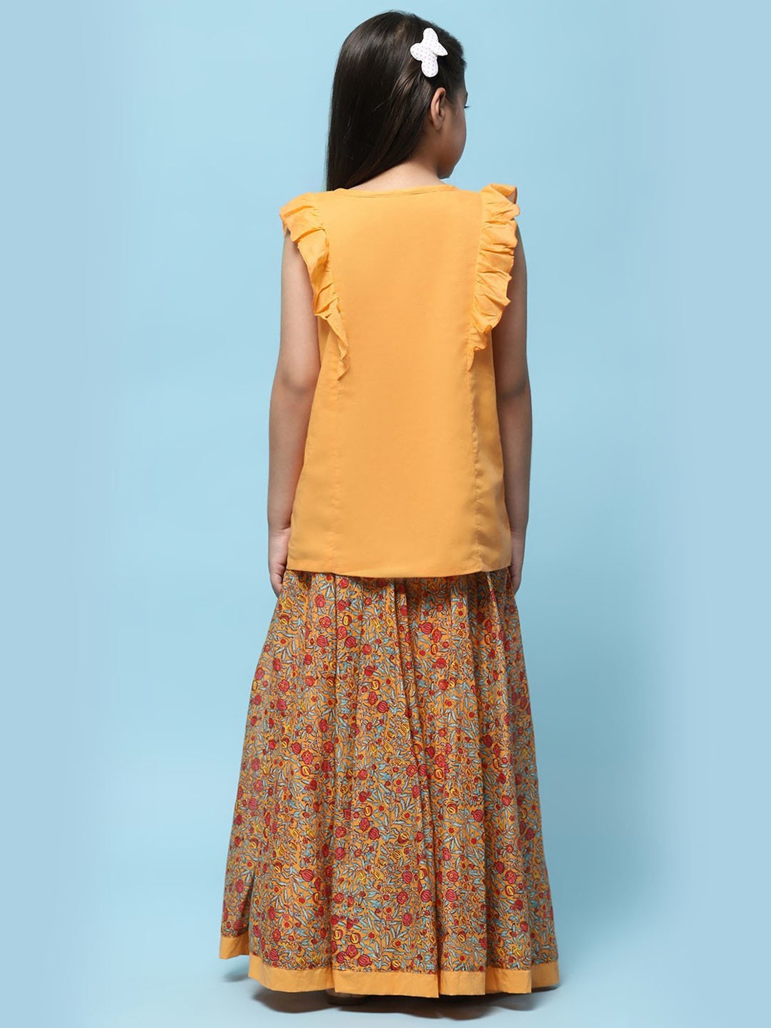 Biba Girls Orange Cotton Embroidered Casual Top and Tees