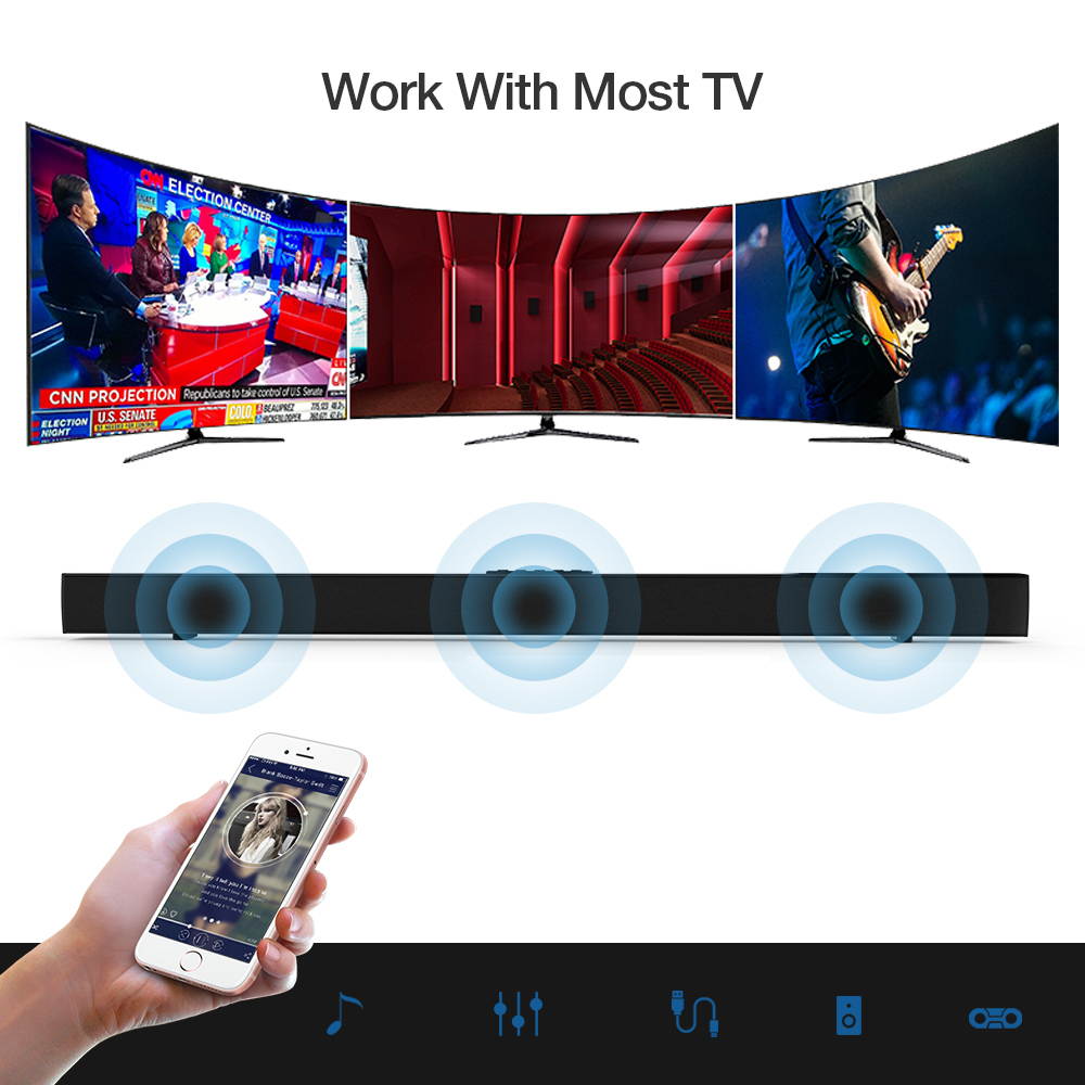 TV Sound Bar, Meidong Sound Bars for TV Bluetooth Audio Speakers, Wired & Wireless 43 Inch TV Sound Bar with Optical Cable/RCA/AUX/Coax/Remote Control, Home Theater System
