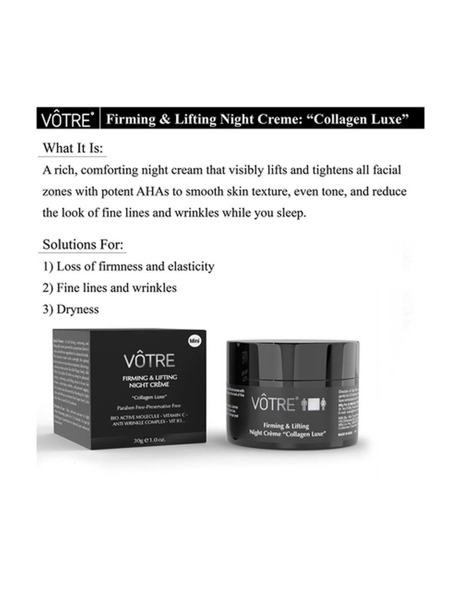 Votre Firming & Lifting Night Creme Collagen Luxe Mini - 30 gm