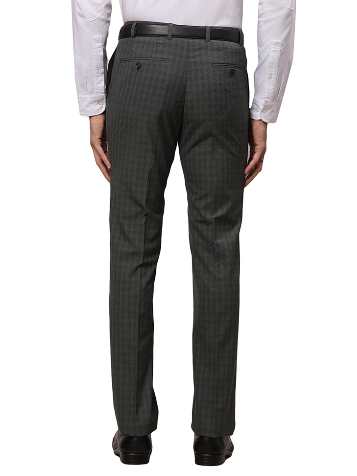 Raymond Grey Slim Fit Checks Trousers