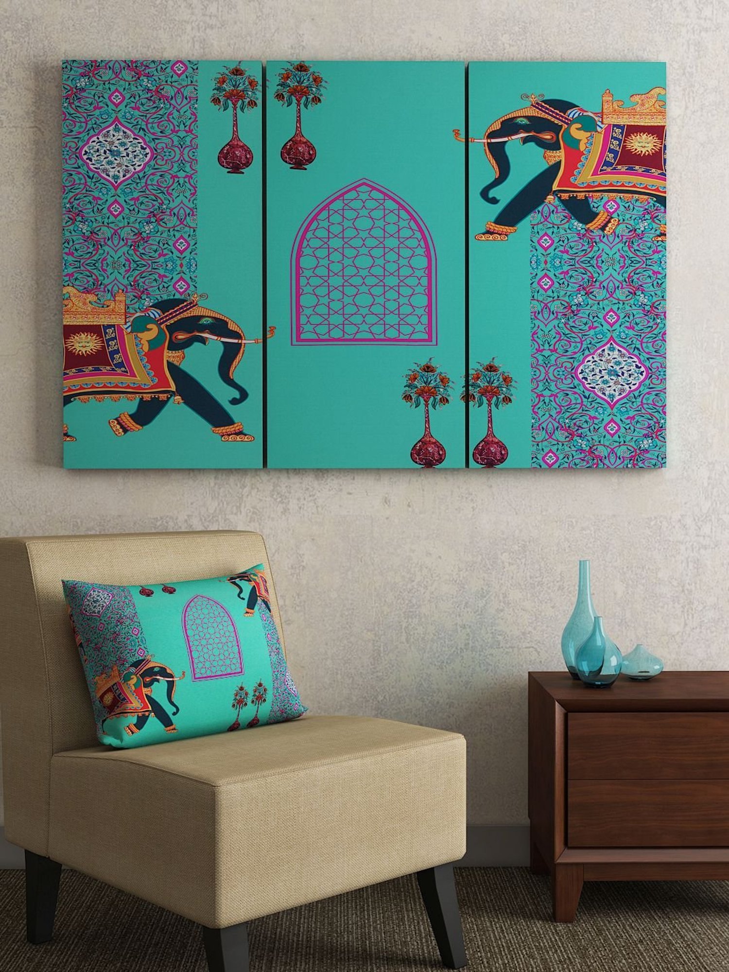 SEJ by Nisha Gupta Teal Green Framed Wall Arts - Set of 3