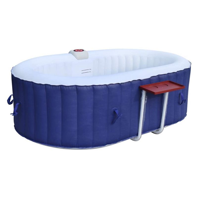 Aleko 145 Gallon Water Capacity PureSpa 2 Person Square Inflatable High Powered Bubble Jetted Hot Tub with Fitted Cover, Dark Blue