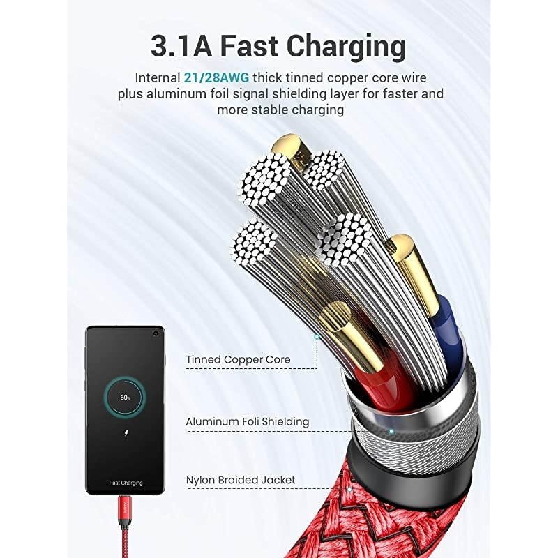 USB C Cable Fast Charging 31A Fast Charge 2Pack 66ft  USBA to TypeC Charger Cable Durable Braided USB C Cord Compatible with Galaxy Note 10 9 8 S10 S9 S8 S8 Plus S20 V30 V20 G6