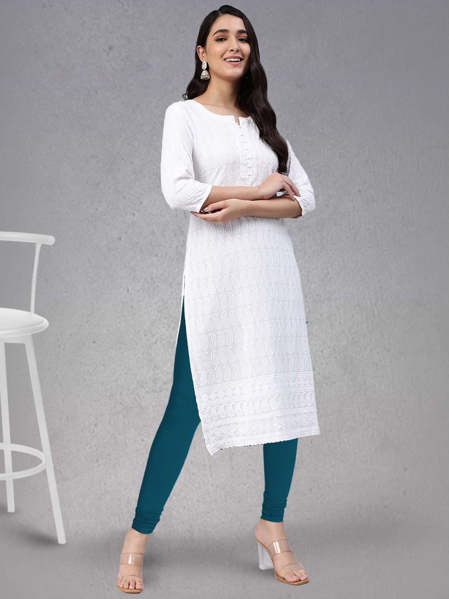 Lyra Teal Green Cotton Full Length Leggings