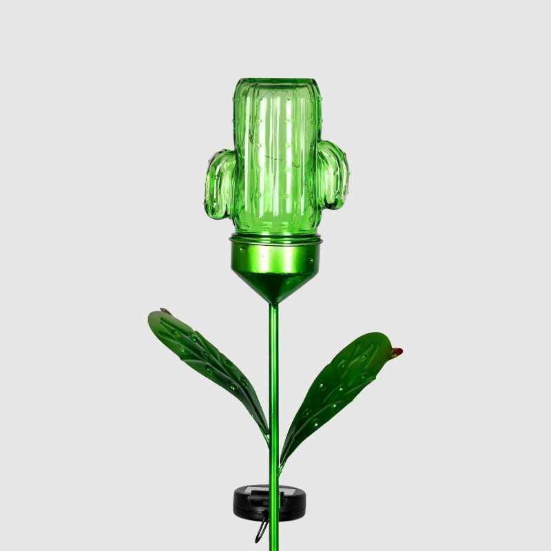 32" Resin Solar Cactus Garden Stake Green - Exhart