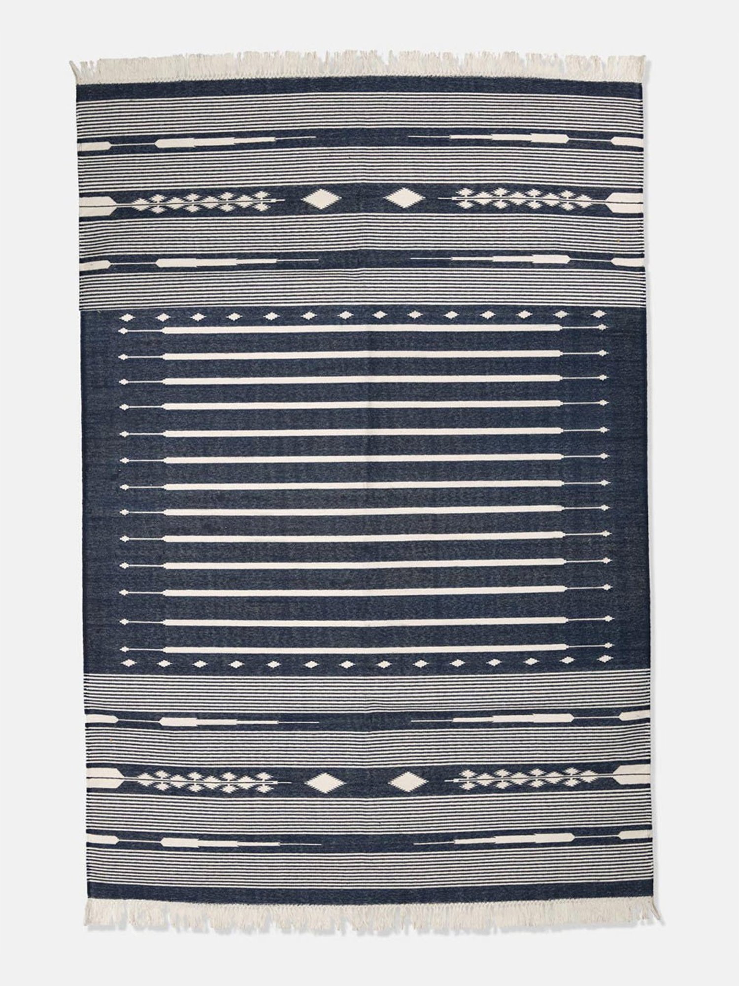 Fabindia Home Saksham Woven White & Blue Cotton Dhurrie