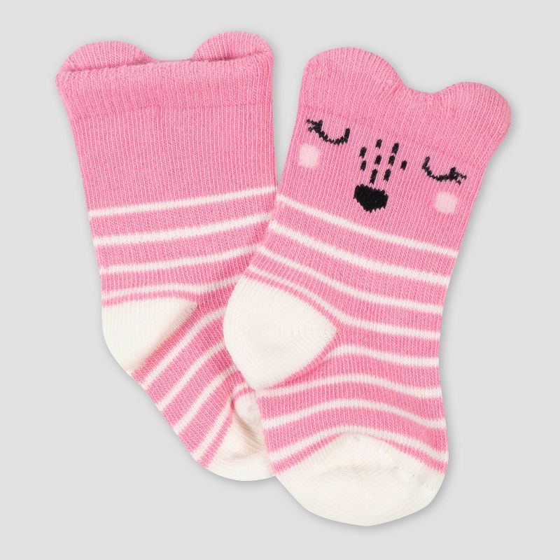 Gerber Baby Girls' 6pk Fox Jersey Wiggle Proof Socks - Pink 0-6M